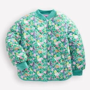 MINI BODEN KIDS QUILTED FUN BOMBER JACKET FLORAL BUNNY